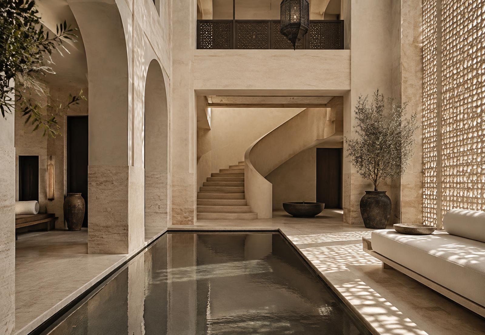 Light and crafted stone within a contemporary Marrakech riad
